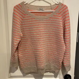 Madewell Striped Beige & Bright Orange Striped light sweatshirt. Very Cute!